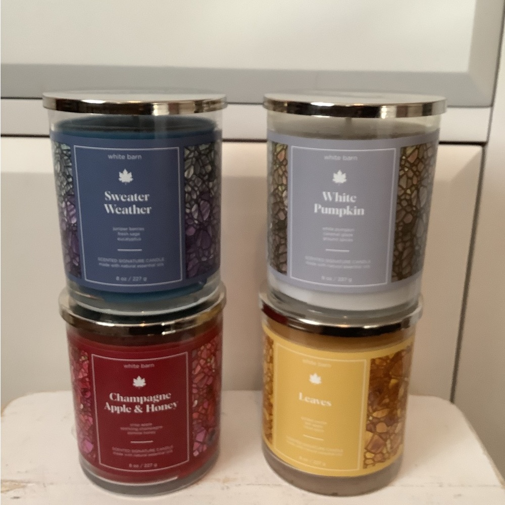 Bath & Body Works FALL Lot X4 Single Wick Scented Candle Leaves, White Pumpkin